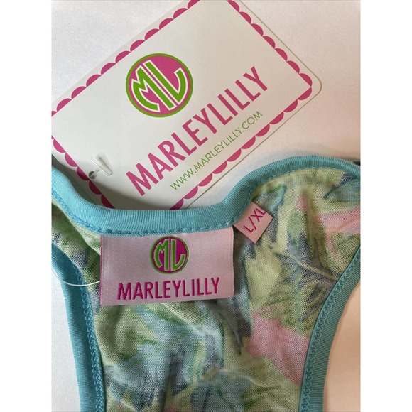 Marley Lilly NWT Woman’s Tropical Palm Tree Tank Blue Green Pink Large L/XL - Picture 4 of 7